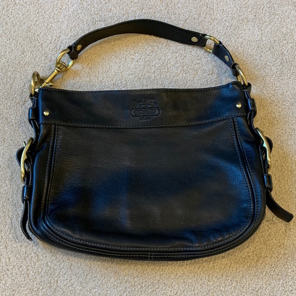 Coach Handbags - Coach Black Leather Purse with Brass Metal Accents (like-new)